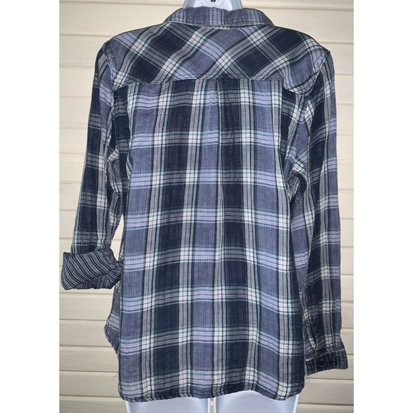 Maurices Sz LARGE Double Cloth Shirt Button Up Blue Plaid Pocket 100% Cotton EUC - Picture 6 of 10